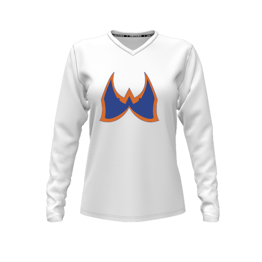 [FTLVCFWH-FYXS-LOGO1] Decker Comfort T-Shirt (Female Youth XS, White, V Neck, Logo 1, Long Sleeve)