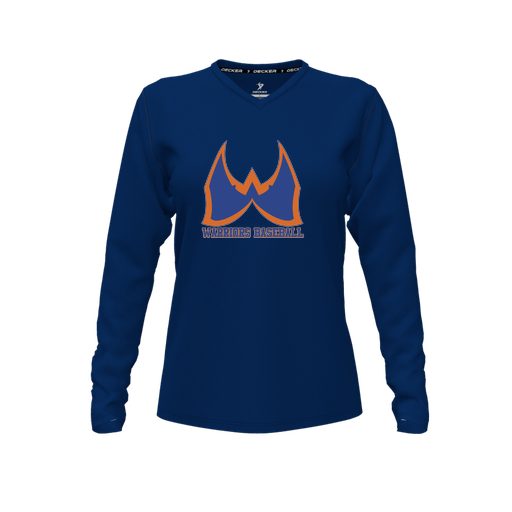 [CUS-DFW-TEES-CMF-VNK-LSL-NVY-FYXS-LOGO3] Decker Comfort T-Shirt (Female Youth XS, Navy, V Neck, Logo 3, Long Sleeve)