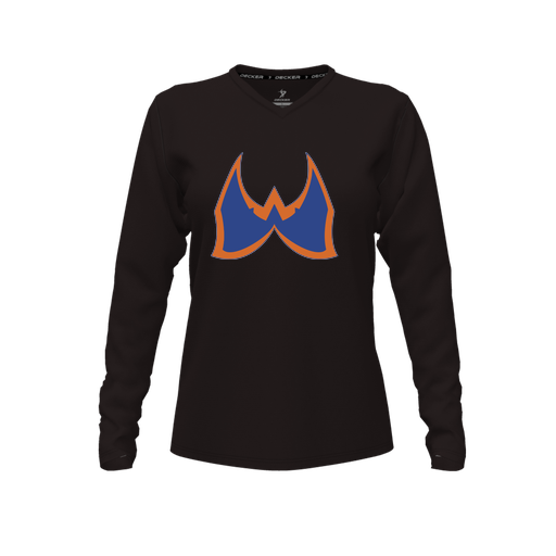 [CUS-DFW-TEES-PER-VNK-LSL-BLK-FYXS-LOGO1] Performance T-Shirt (Female Youth XS, Black, V Neck, Logo 1, Long Sleeve)