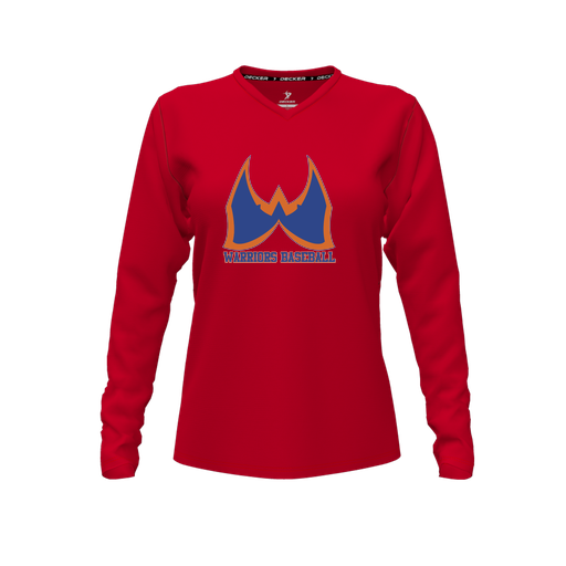 [CUS-DFW-TEES-PER-VNK-LSL-RED-FYXS-LOGO3] Performance T-Shirt (Female Youth XS, Red, V Neck, Logo 3, Long Sleeve)