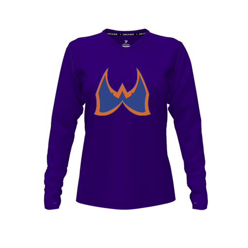 [FTLVPTPP-FYXS-LOGO1] Decker Performance T-Shirt (Female Youth XS, Purple, V Neck, Logo 1, Long Sleeve)